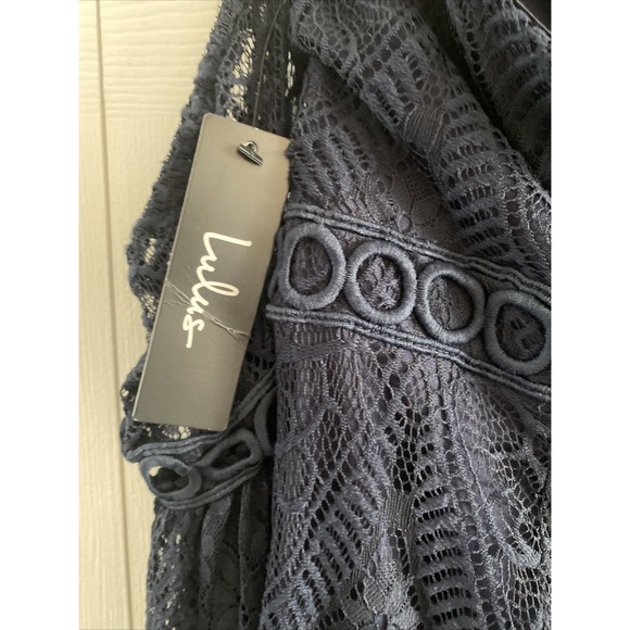 Lulus Womens Large Navy Cambridge Lace  Overlay Dress New Bodycon Cocktail Event - Picture 4 of 7